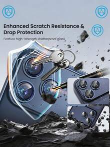 MIGAE 3pcs - (Blue) 18 Pro/18 Pro Max/17 Pro/17 Pro Max Camera Lens Protector, 1:1 Original Camera Lens Protector, 9H Tempered Glass Anti-Explosion, Original Metal Style Ring, High Definition Anti-Scratch Lens Cover, Easter, Spring, Summer, Phone Accessories, Suitable For Phone Cases - Navy Blue - View 4