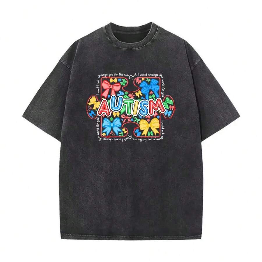 Camiseta de Concientización sobre el Autismo, Cambiaría el Mundo por Ti, Camiseta para Maestros, Ropa Cómoda, Colores Variados, Tallas Completas - Negro - Ver 1