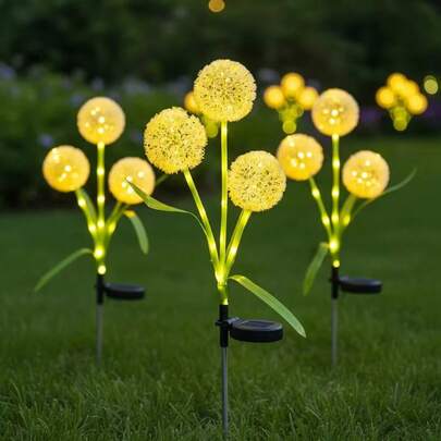 3 Heads Solar Powered LED Dandelion Lamps Outdoor Waterproof Garden Lmap For Courtyard Lawn Landscape Decor