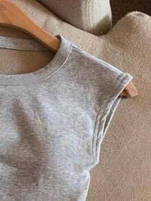 Top ajustado sin espalda de cuello redondo de unicolor para mujer - Gris - Ver 3