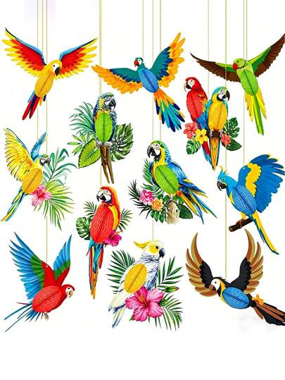12 chiếc trang trí treo hình tổ ong chim vẹt nhiệt đới, hình cắt giấy tổ ong chim nhiệt đới, trang trí tiệc Rio De Janeiro, chim giấy treo rừng nhiệt đới, hình cắt giấy tổ ong chim vẹt Hawaii, trang trí tiệc chim vẹt 2D phù hợp cho tiệc nướng BBQ Hawaii, tiệc mùa hè và trang trí tiệc tại nhà theo chủ đề Rio De Janeiro, tiệc sinh nhật chủ đề phiêu lưu rừng xanh bãi biển mùa hè.