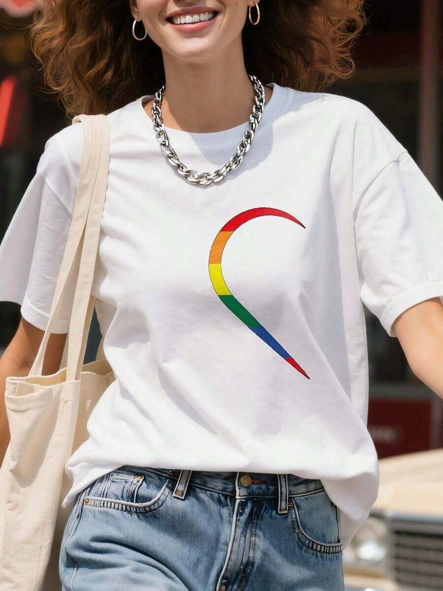 Estampado Gráfico Camiseta Mujer Algodón Ligera VeranoLGBT-Half-Heart-Love-Couple-Gay-Pride-Month-T-Shirt-Oversize Camiseta Mujer Estampado 100% Algodón Puro - Blanco - Ver 1
