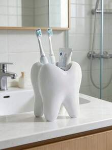 Soporte de cepillo de dientes creativo y divertido, taza de cepillo de dientes grande con forma de diente blanco, contenedor decorativo de cerámica para almacenamiento de escritorio, puede contener cepillos de dientes, pasta de dientes, macetas, jarrones, artículos de baño, decoración cálida para el hogar y el baño, adecuado para la temporada de regreso a la escuela - Ver 4