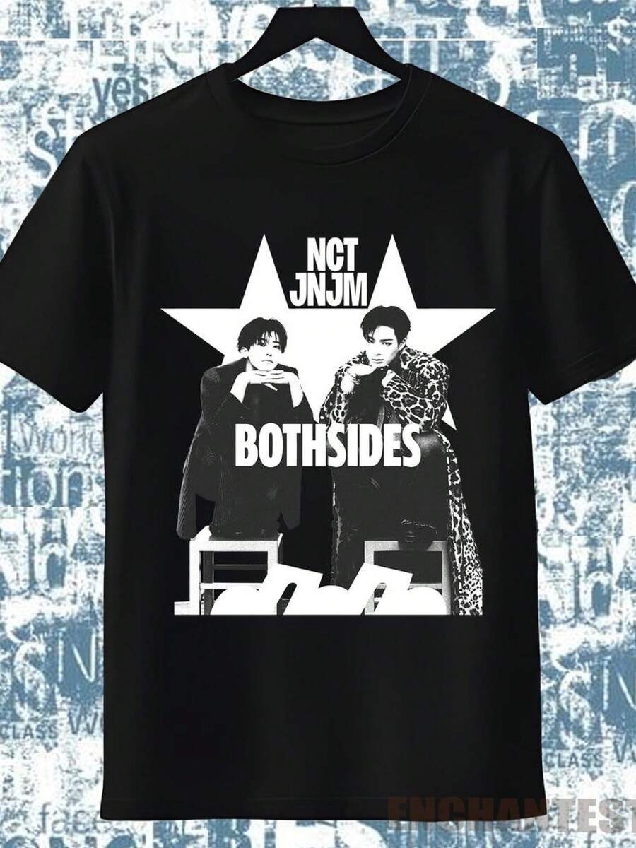 Camisa y Camiseta Casual Elegante para Mujer - 1 UnidadCamiseta de una banda de chicos de K-pop,  ,Camisetas Casuales para Mujer: Una colección que incluye camisetas casuales, tops y camisetas ideales para el uso diario.Confeccionadas con tejidos ligeros y transpirables, estas prendas presentan una estética de inspiración vintage, lo que las convierte en una excelente opción tanto para la vida universitaria como para conjuntos cotidianos.Los diseños son encantadores y bonitos, con un corte cómodo y favorecedor.Gracias a su estilo clásico, tejidos suaves al tacto y sensación agradable para la piel, estas prendas poseen un distintivo aire de inspiración mexicana. - Negro - Ver 1
