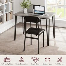 4-Piece Space-Saving Table & PU Leather Chairs, Dining Table Set For 4,Sturdy Metal Frame & Wood Top, - B - Ver 5