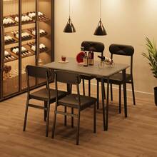 4-Piece Space-Saving Table & PU Leather Chairs, Dining Table Set For 4,Sturdy Metal Frame & Wood Top, - B - Ver 10