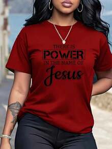 Camiseta de manga corta casual para mujer,% algodón, edición limitada - Top con cuello redondo y estampado de letras geométricas, esencial para ir al trabajo en primavera/verano, actividades de equipo y fiestas, lavable aáquina, tela suelta y cómoda, camiseta de manga corta de algodón ligero para mujer. - Rojo - Ver 1