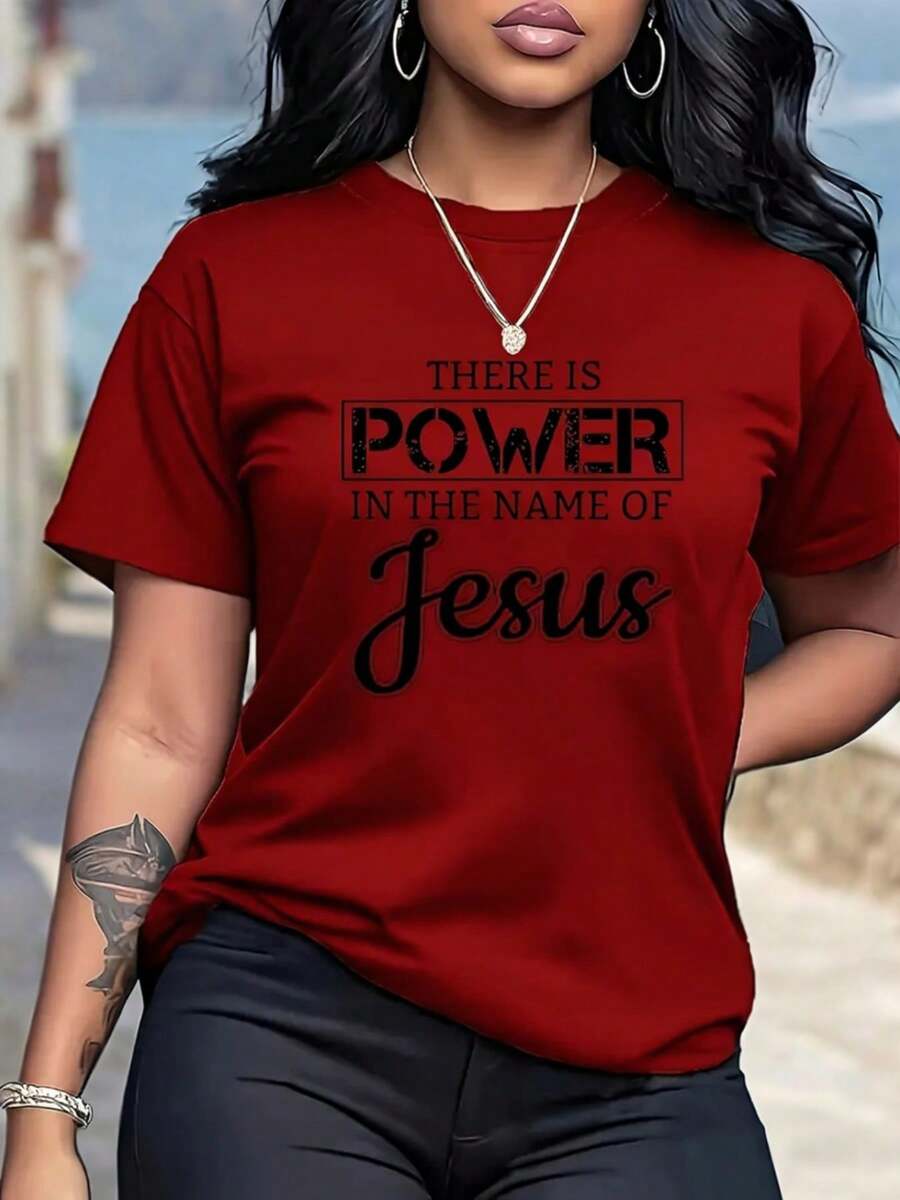 Camiseta de manga corta casual para mujer,% algodón, edición limitada - Top con cuello redondo y estampado de letras geométricas, esencial para ir al trabajo en primavera/verano, actividades de equipo y fiestas, lavable aáquina, tela suelta y cómoda, camiseta de manga corta de algodón ligero para mujer. - Rojo - Ver 1
