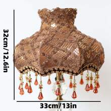 Pantalla de lámpara de tela con borlas y lentejuelas en forma de rosa 3D, estilo vintage americano hecho a mano. Adecuado para lámpara de mesa y lámpara de pie. Iluminación decorativa para dormitorio y fiesta. - marrón - Ver 11