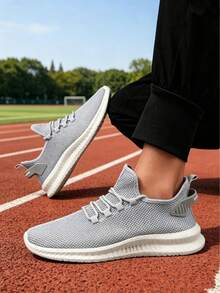 Giày thể thao đế bằng cổ tròn thoáng khí mới dành cho nam, giày sneaker nhẹ, thời trang. - Xám - Xem 5