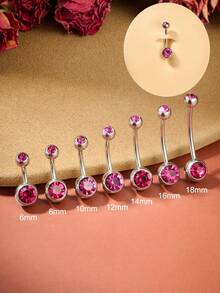 1 buah Cincin Tindik Pusar CZ Merah Muda dari Baja Tahan Karat, Cincin Pusar Berulir Dalam, Perhiasan Tindik Pusar 14G, Cincin Pusar, Perhiasan Tindik Pusar untuk Wanita dan Pria 6mm 8mm 10mm 12mm 14mm 16mm 18mm - Hot Pink - View 4