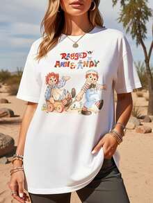 Camiseta con Estampado Colorido de Ragdoll Annie y Andy - Camiseta Blanca con Texto Colorido Atractivo e Ilustraciones Clásicas de Muñecas Lindas |   La elección ideal para los amantes del estilo vintage y para el uso casual diario, esta es la única camiseta unisex de manga corta y cuello redondo de algodón suelto con estilo vintage urbano. - Blanco - Ver 7