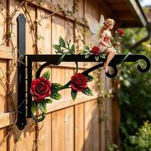 1pc Metal Double-Sided Colorful Floral & Fairy Printed, Wall-Mounted Outdoor Hanging Rack, Suitable For Porch, Bird Feeder, Lantern, Wind Chime Etc, Sturdy Iron Structure Hook - A - View 5
