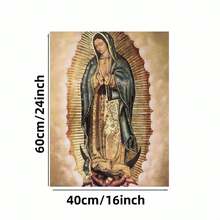 Enmarcado pieza de  en lienzo  de Nuestra Señora de Guadalupe -  Decoración religiosa cristiana para el hogar, colores vibrantes y diseño intrincado, mural plano 2D para decoración de habitaciones, decoración espiritual, obra de arte de colores intensos, decoración basada en la fe, obra de arte detallada, regalos basados en la fe, mural plano 2D - Enmarcado - Ver 5