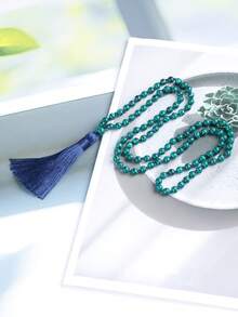YAUKIA Bohemio Green Malachite Healing Necklace , 108 Mala Beads , Fashion Jewelry Knotted Meditation Tassel Necklace , Gift For Women And Men , Ideal For Daily Wear - Multicolor - View 5