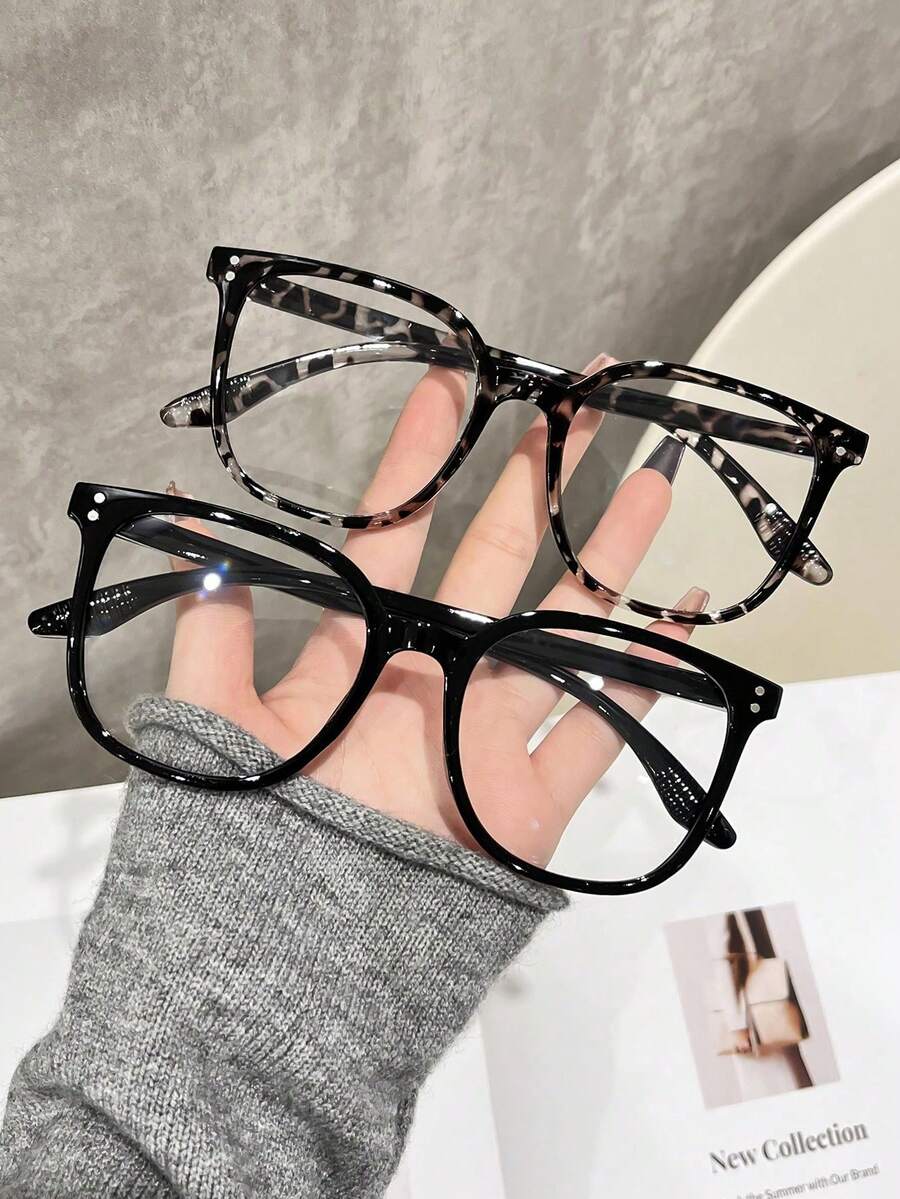 2件/1件 女款豹紋波希米亞風 TR 材質方框大尺寸透明眼鏡，適合四季配戴