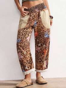 BohoFeels Pantalones sueltos de mujer con estampado de leopardo casual, adecuados para vacaciones - Multicolor - Ver 9