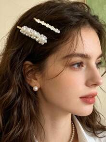 6 pièces Pinces à cheveux en perles pour femmes, pinces à cheveux élégantes françaises pour franges latérales, pinces à cheveux décontractées mignonnes et polyvalentes pour le trajet, pinces à pression, pinces à griffes - Multicolore - Voir 2