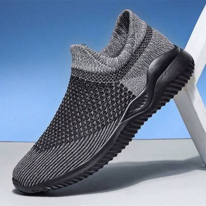 Herren Loafer, Fahrradschuhe, Lässig Sportschuhe, Laufschuhe, Walkingschuhe, gestrickter atmungsaktiver Slip-On, Pendeln, erhältlich in Schwarz, Grau, Blau, geeignet für alle Jahreszeiten, Größe 39-47