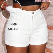 Slayr Plus Size Blue Denim Shorts, Casual Skinny Stretch Shorts Summer Summer Outfits For Women Vacation Outfits Women Cowgirl Outfits For Women Western Wear Women Business Casual Woman Festival Airport Outfit For Women Graduation Outfit 4th Of July Outfits Comfy Shorts Teacher Outfits White Festival Women's Fashionable Denim Shorts, Suitable For Summer Mother's Day Back-To-School Outfits - Blanco - Ver 1