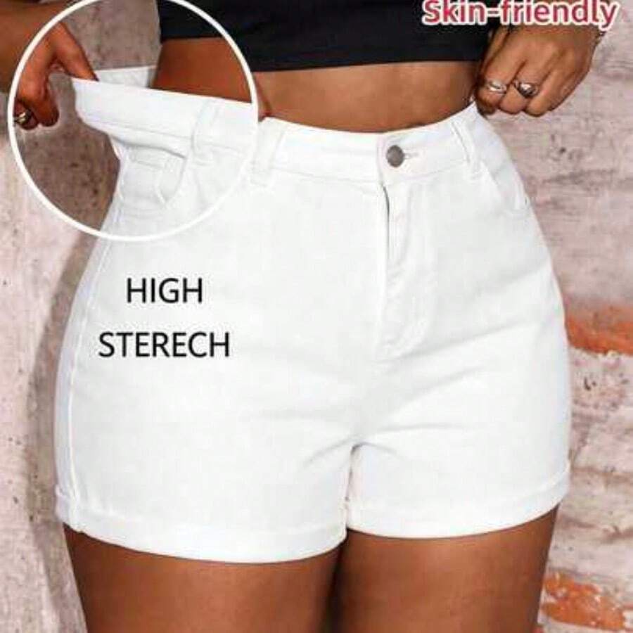 Slayr Plus Size Blue Denim Shorts, Casual Skinny Stretch Shorts Summer Summer Outfits For Women Vacation Outfits Women Cowgirl Outfits For Women Western Wear Women Business Casual Woman Festival Airport Outfit For Women Graduation Outfit 4th Of July Outfits Comfy Shorts Teacher Outfits White Festival Women's Fashionable Denim Shorts, Suitable For Summer Mother's Day Back-To-School Outfits - Blanco - Ver 1