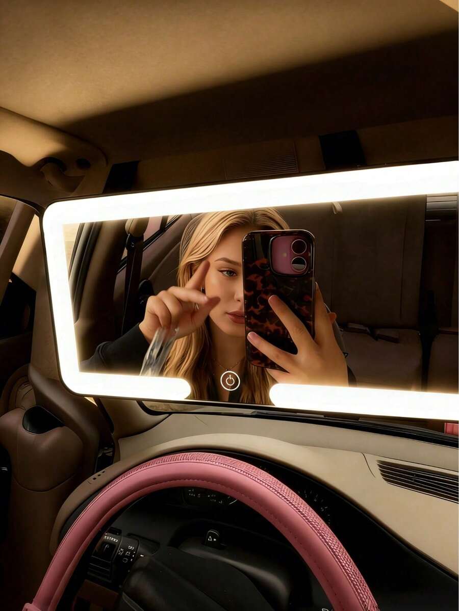 Rechargeable Car Visor Makeup Mirror With 3 Lighting Modes And Dimmable Touch Screen, Women's Car Accessory, Suitable For Makeup And Touch-Ups While Parked And Waiting, Clear Mirror - Multicolor - View 1