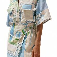 Abstract Print Shirt & Wrap Skirt Set With Scallop Trim, Casual Vacation Wear - 花色 - 查看 5
