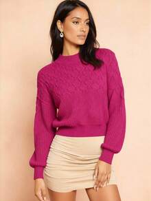Women's Winter Cropped Basic Knit Blouse - Red Violet - View 1