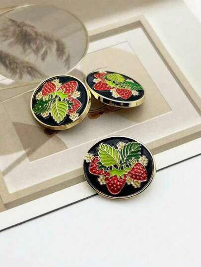 10pcs/Set Vintage Strawberry Cherry Embossed Metal Buttons For Sewing Clothing Craft Projects Durable DIY Buttons