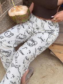 SANRIO 1pc Hello Kitty Women's Cute Printed Casual Pants, Comfortable Home Wear For Spring, Summer, Autumn - Multicolor - View 4