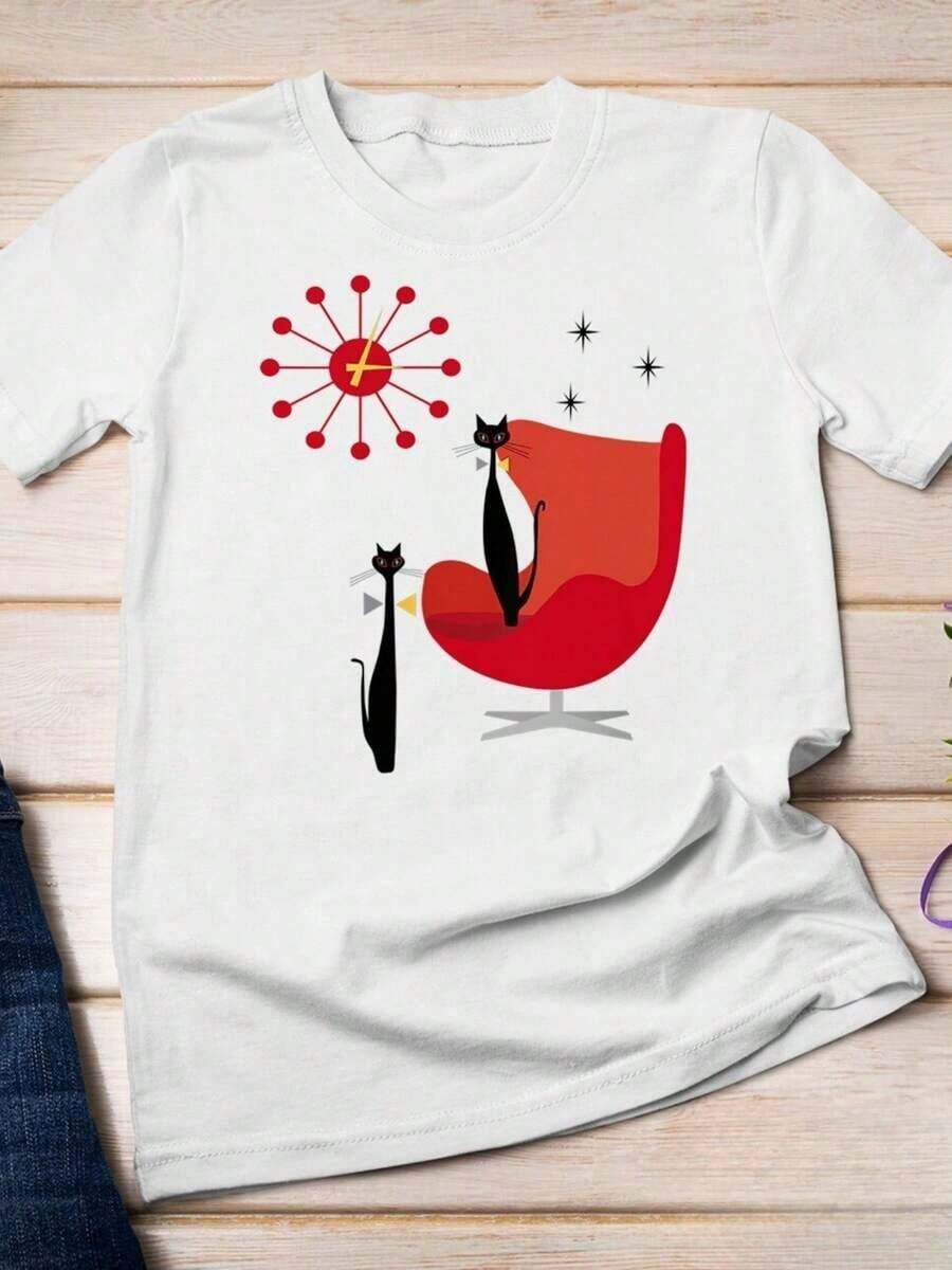 Women's Graphic T-Shirts, Casual Summer, Fun, Dragonfly Print, Short Sleeve, Cute T-Shirts, Urban Vintage Style, Unisex, Loose Fit, Cotton, Short Sleeve And Round Neck. - 白色 7 - 查看 1