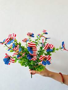 Red White Blue Artificial Eucalyptus & Violet Flowers For July 4th Independence Day Decor, FauxFlowers ,Faux Plants, Home Decor, Wedding Decorations, Wedding Accessories, Bedroom Ornaments, Table Centerpieces, Gifts For Best Friends, Room Decor - Multicolor - View 10