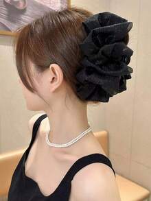 topshiny Elegant Black Wide Layered Ruffle Bow Hair Clip, Hair Accessory For Women - Black - View 4