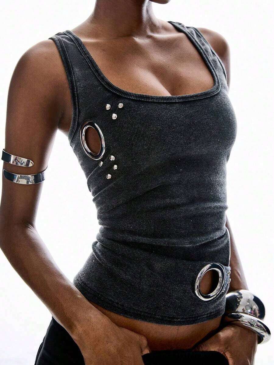 2026 Nueva Llegada, Top Minimalista Sin Mangas y Sin Espalda, Adecuado para Primavera/Verano, Estilo Hip-Hop, 100% Algodón, Top Personalizado Ajustado para Mujer, Chaleco de Algodón, Top con Botones Estilo Old Money, Tops Sexys para Damas, Top de Verano - Gris Oscuro - Ver 1