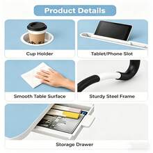 Portable Folding Laptop Desk With Cup Holder & Tablet Slot - Ideal For Work, Writing, Drawing & Eating In Bed Or On The Go, Bedside Table, Lazy Folding Small Table, Desk & Drawer Organizer For Home Storage - 藍色 - 查看 5