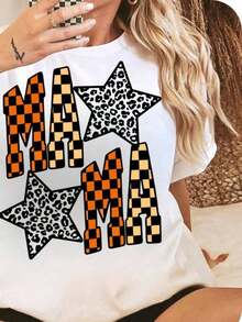 1 pieza de camiseta con estampado gráfico para mujer, camiseta estilo universitario para mamá, camiseta a cuadros para mamá, regalo para el Día de la Madre, sudadera con estampado de rayo para mamá, regalos de camiseta para el Día de la Madre para el cumpleaños de mamá, camiseta de manga corta con cuello redondo informal para mujer, 1 pieza de camisa de moda, regalo para mamá, regalo de Acción de Gracias, 180g 100% algodón, todos los patrones están impresos. Unisexo. - Blanco 005 - Ver 12