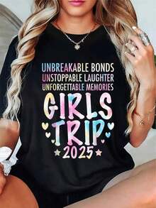 Camiseta de Mujer con Estampado Gráfico, Algodón Ligero, Verano, Camiseta con Estampado de Lazos Irrompibles y Risa para Viajes - 100% Ajuste Cómodo, Cuello Redondo, Manga Corta, con Estampado Colorido, Adecuada para Salidas en Grupo, Regalos para Mejores Amigas y Viajes de Verano, Camisetas Oversize, Camiseta de Mujer con Estampado 100% Algodón Puro - Negro - Ver 7