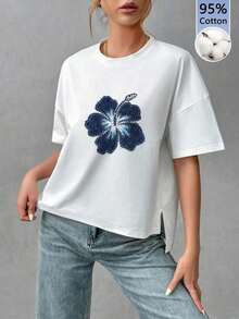 Camiseta holgada de estilo minimalista casual para mujer, con parte delantera corta y parte trasera larga, versátil para usar en la calle, adecuada para primavera y verano - Blanco 2 - Ver 9