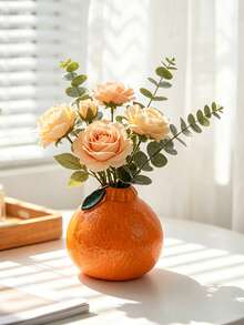 1PC Cute Orange Ceramic Vase, Mini Fruit Shaped Decorative Vase, Creative Desktop Ornament For Home Bedroom Living Room Decor - Orange Flowerpot - View 8