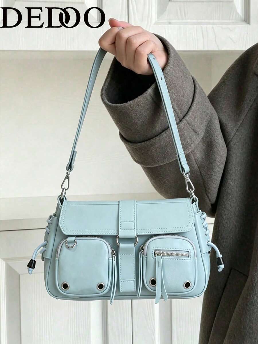 Dedoo 2026 New Women's Solid Color Large Capacity Multi-Pocket Y2K Style Tote Bag, Fashionable Handbag And Wallet Suitable For Girls (The Cap Color Of Drawstring Is Shipped Randomly) - Baby Blue - View 1