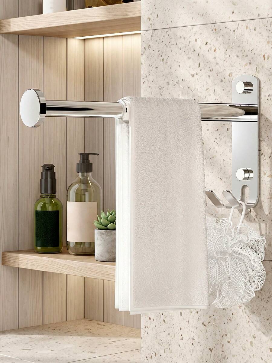 Thanh treo khăn bằng thép không gỉ có thể thu gọn, giá treo khăn tắm gắn tường không cần khoan, chiều dài điều chỉnh được, giá đỡ chắc chắn chống gỉ với móc, thanh đa chức năng dùng để treo khăn tắm, áo choàng tắm, tiết kiệm không gian cho phòng tắm và nhà bếp. - Nhiều màu - Xem 1