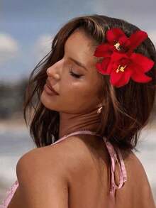 6er/1er Pack Damen Strand Blumen Haarspangen, Weiß, Rosa, Gelb, Rot, Blau Batik Kunstblumen Barrettes, elegante minimalistische vielseitige Accessoires für Alltag, Lässig, Party, Strand, geeignet für Frisuren wie Pferdeschwanz, Dutt, Gesichtwaschen, Make-up, Haarklammern, Clips für Haare - Verschiedenfarbig - Übersicht 11