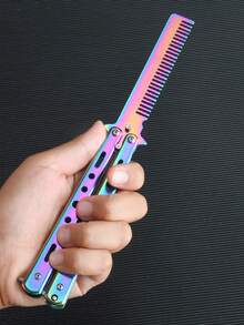 Stainless Steel Bladeless Folding Butterfly Comb, Swivel-Style Home Grooming Tool, Portable Grooming Accessory For Men - Multicolor - View 1