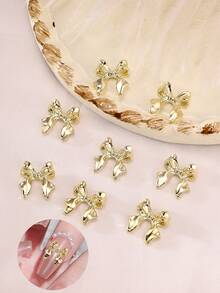 10pcs Gold Ribbon Bow Nail Decorations, Luxury Alloy Gold Metal Jewelry, Nail Art Supplies, Nail Gems - Multicolor - View 5