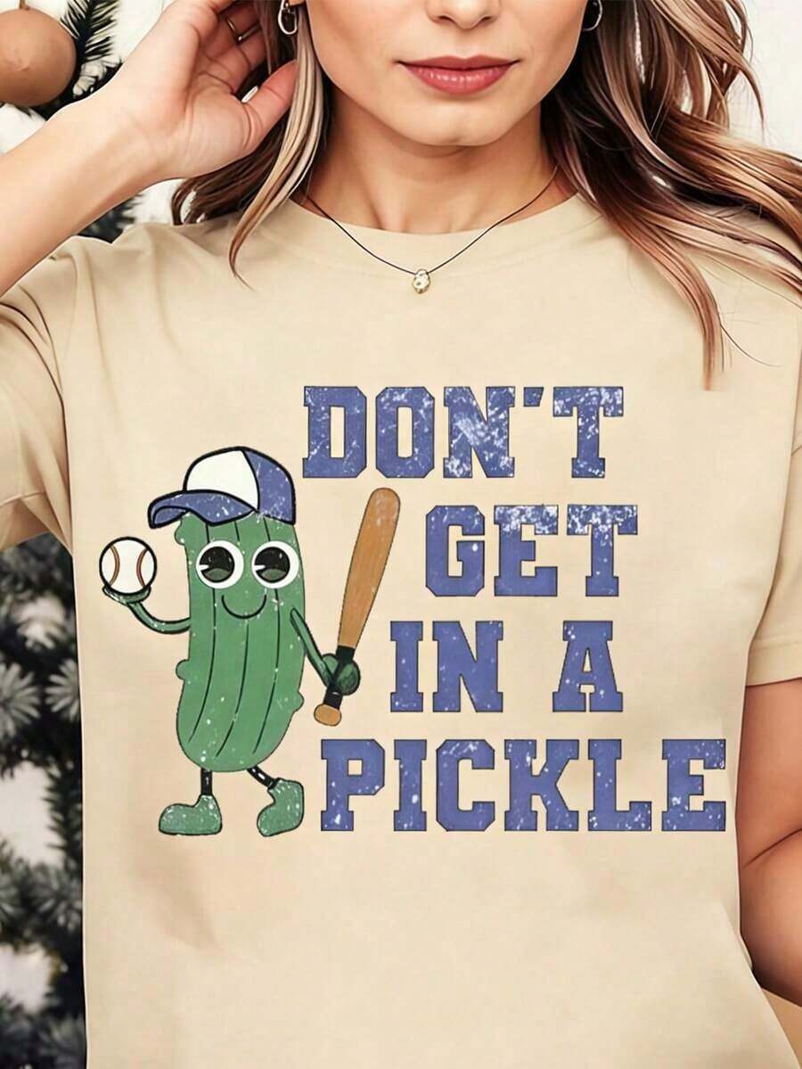 Funny Baseball T-Shirt For Mom, 'Don't Get Into Trouble' T-Shirt, Gift For Mom, Retro Baseball T-Shirt For Women, Men's T-Shirt, Unisex Style, Holiday Gift T-Shirts, White T-Shirt For Women - 杏色 - 查看 1