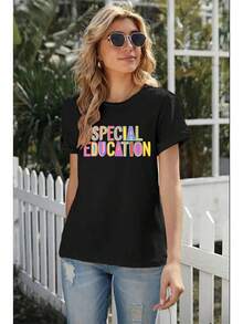 Special Education T-Shirts For Teachers, Special Education Graphic T-Shirts For Teachers, For Teaching Life, Short Sleeve Gift. - 黑色 - 查看 5