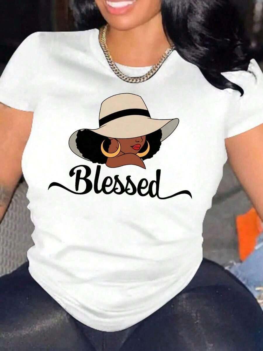 Designed For Modern, Stylish, And Comfortable Women. Women's Portrait Print T-Shirt, Casual Short-Sleeve Crew Neck Top For Spring And Summer, Women's Clothing, Girls' Items. Made With Premium Soft And Breathable Fabric, Designed For All-Day Comfort And Versatile Everyday Wear, Perfect For Casual Outings. - 白色 - 查看 1