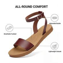 Women'S One Band Ankle Strap Buckle Flat Sandals - 棕色 - 查看 5