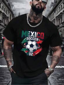 Camiseta de fútbol de México 2026 con gráfico de estilo urbano casual para hombre, ropa deportiva para hombre, uso diario - Negro - Ver 6
