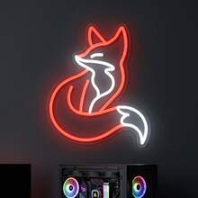 1 Peça Sinal de Néon com Formato de Raposa Fofo, Luz de Néon LED Multicolorida Alimentada por USB, Luz Decorativa de Parede para Quarto, Sala de Jogos, Sala de Homens, Sala de E-Sports, Decoração de Quarto Personalizada e Moderna, Arte de Parede de Jogador, Lâmpada Noturna Perfeita, Presente de Aniversário, Presente de Festival para Crianças, Meninos, Adolescentes, Fãs de Animais, Amigos e Família - luz policromática - Visão 2